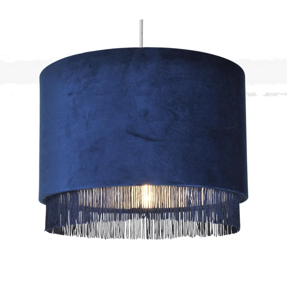 Tassle Easy Fit Fabric Pendant Shade - Navy Velvet With Chrome Inner Detail – image 1