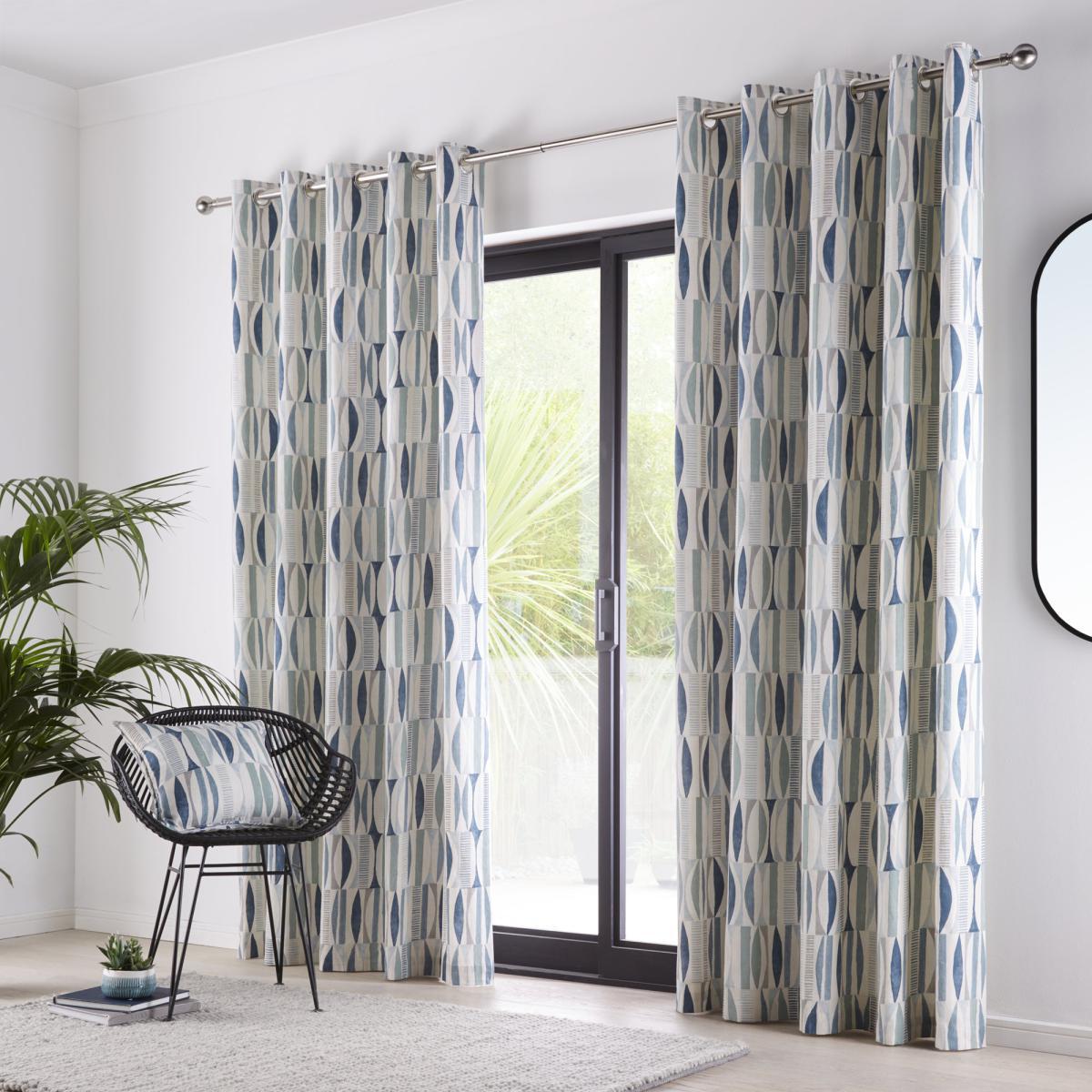 Cuba Teal Eyelet Curtains Blue, Green and White – image 2