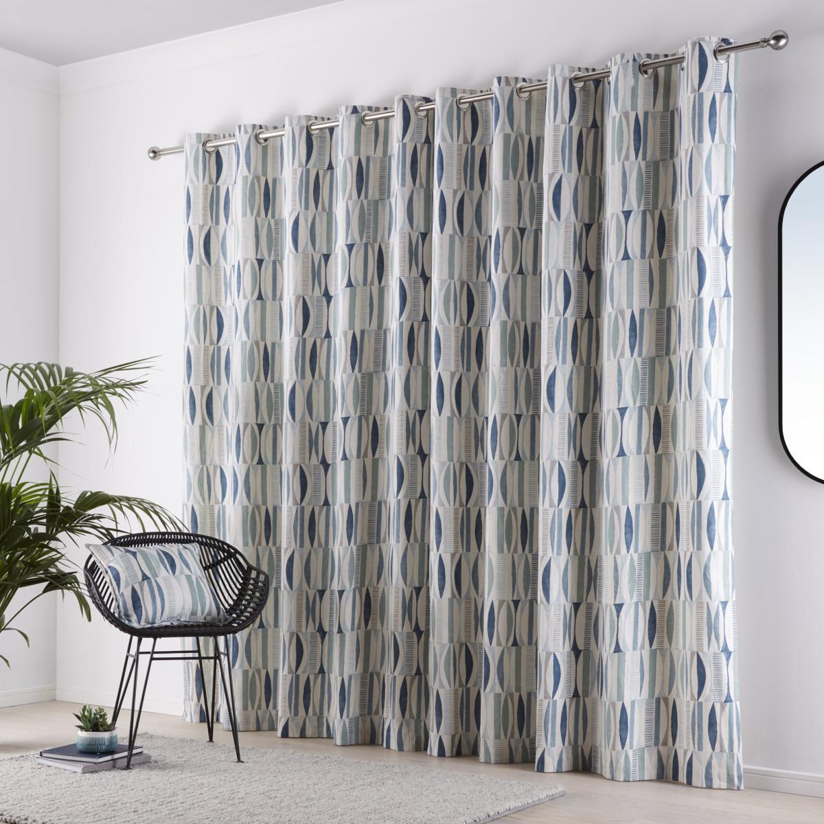 Cuba Teal Eyelet Curtains Blue, Green and White – image 3