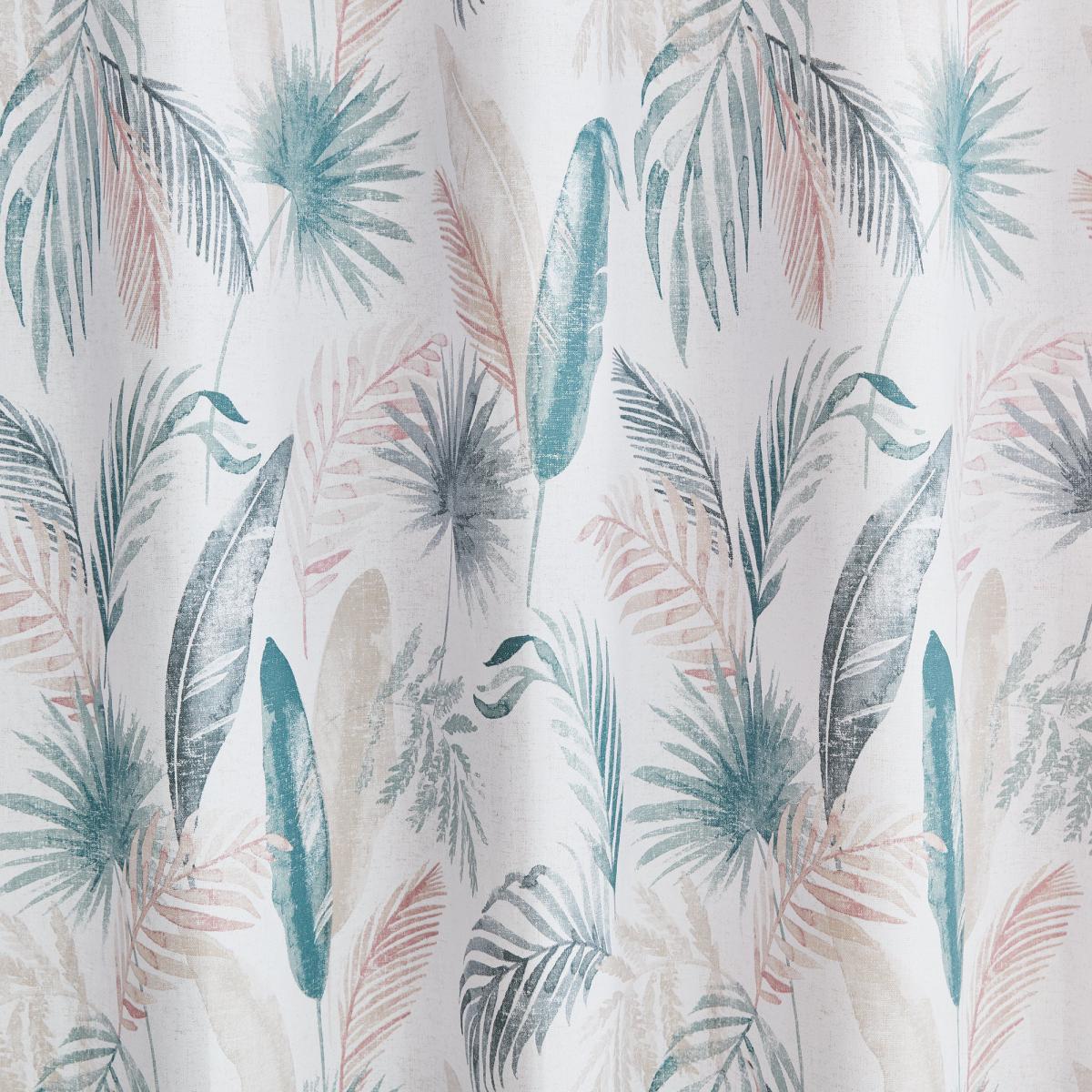 Palm Leaf Teal Eyelet Curtains White, Blue and Pink – image 4
