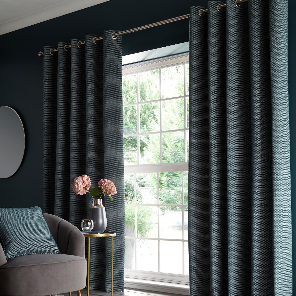 Hava Chenille Peacock Eyelet Curtains Peacock – image 2