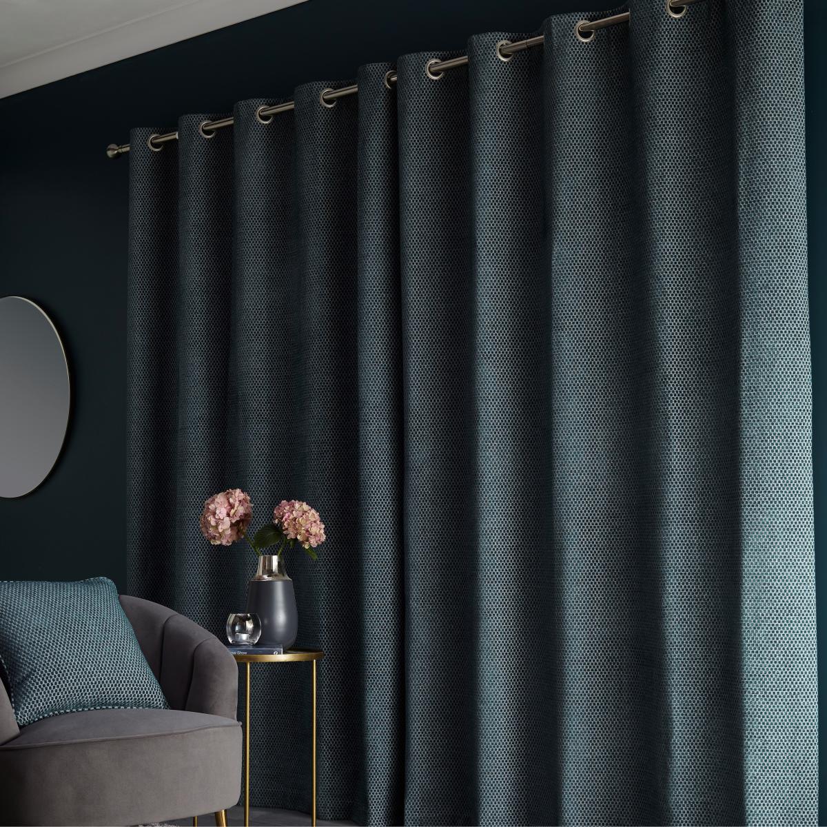 Hava Chenille Peacock Eyelet Curtains Peacock – image 4