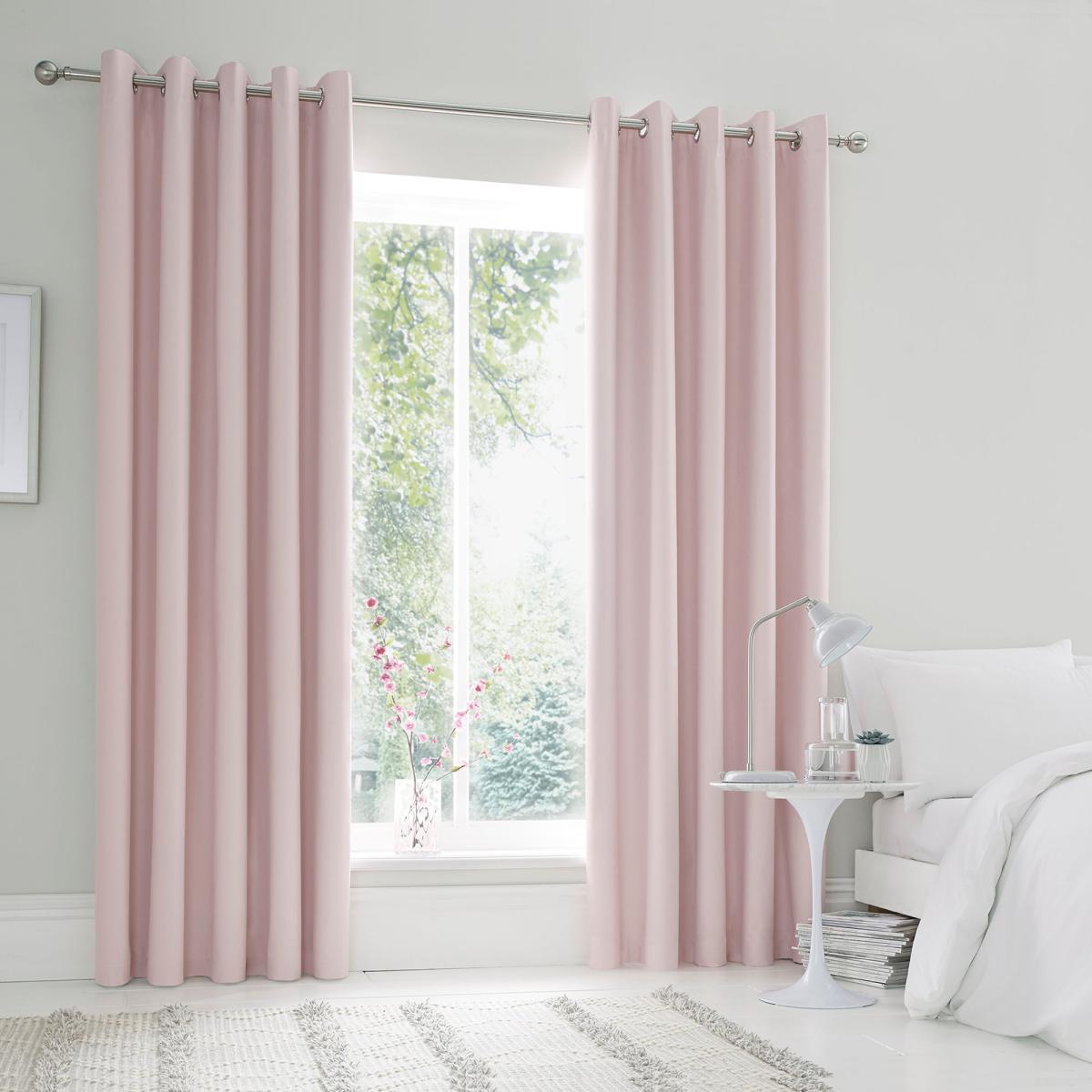 Matt Satin Blush Blackout Eyelet Curtains Pink – image 2