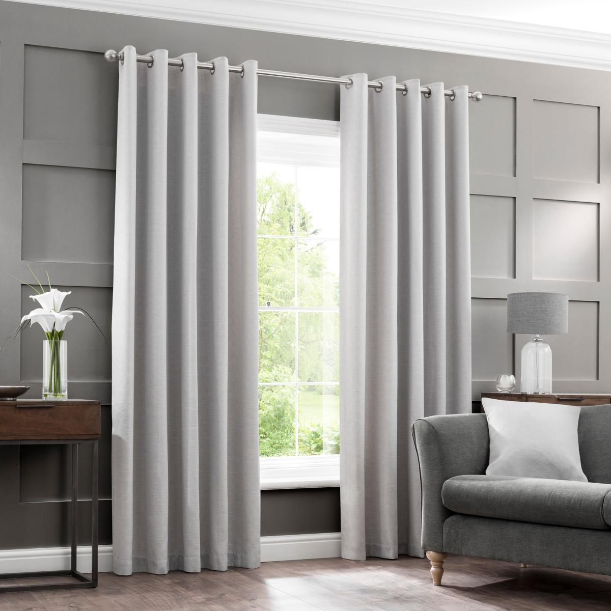 Brighton Dove Grey Textured Eyelet Curtains Grey – image 2