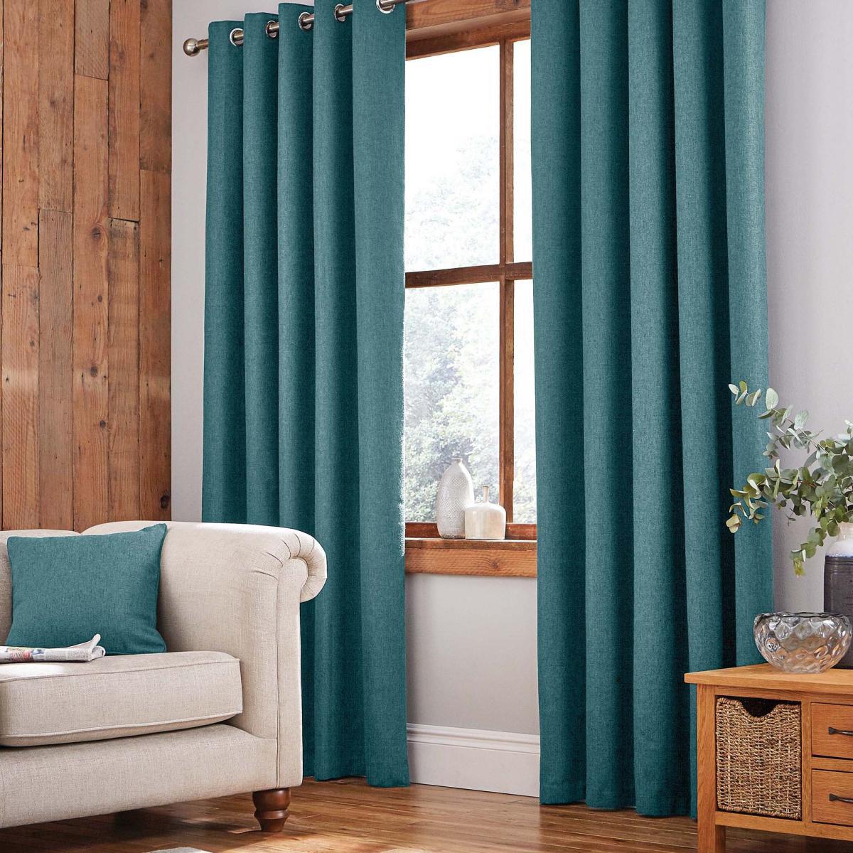 Jennings Peacock Thermal Eyelet Curtains Blue – image 2