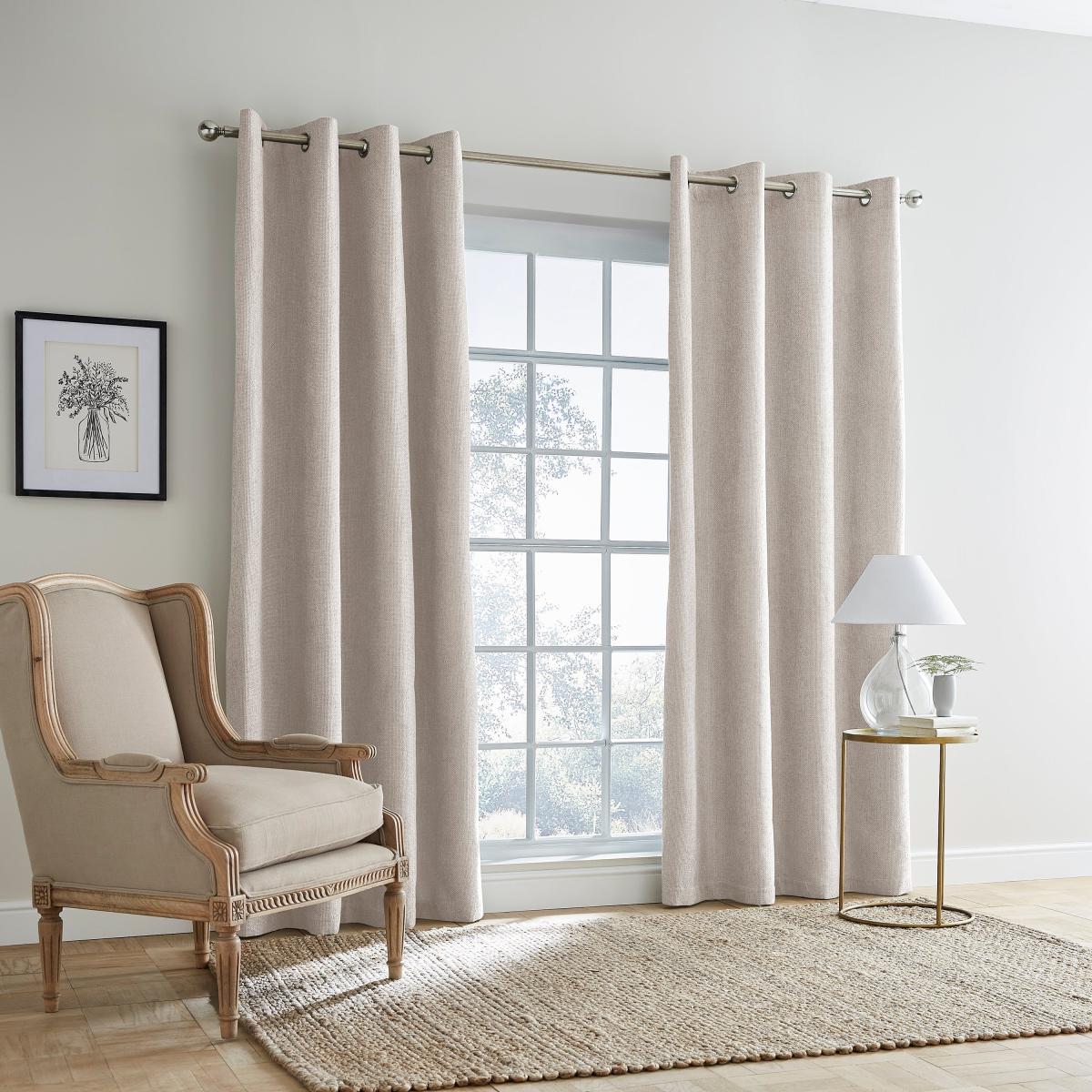 Ensley Chenille Thermal Sandstone Eyelet Curtains Beige – image 2