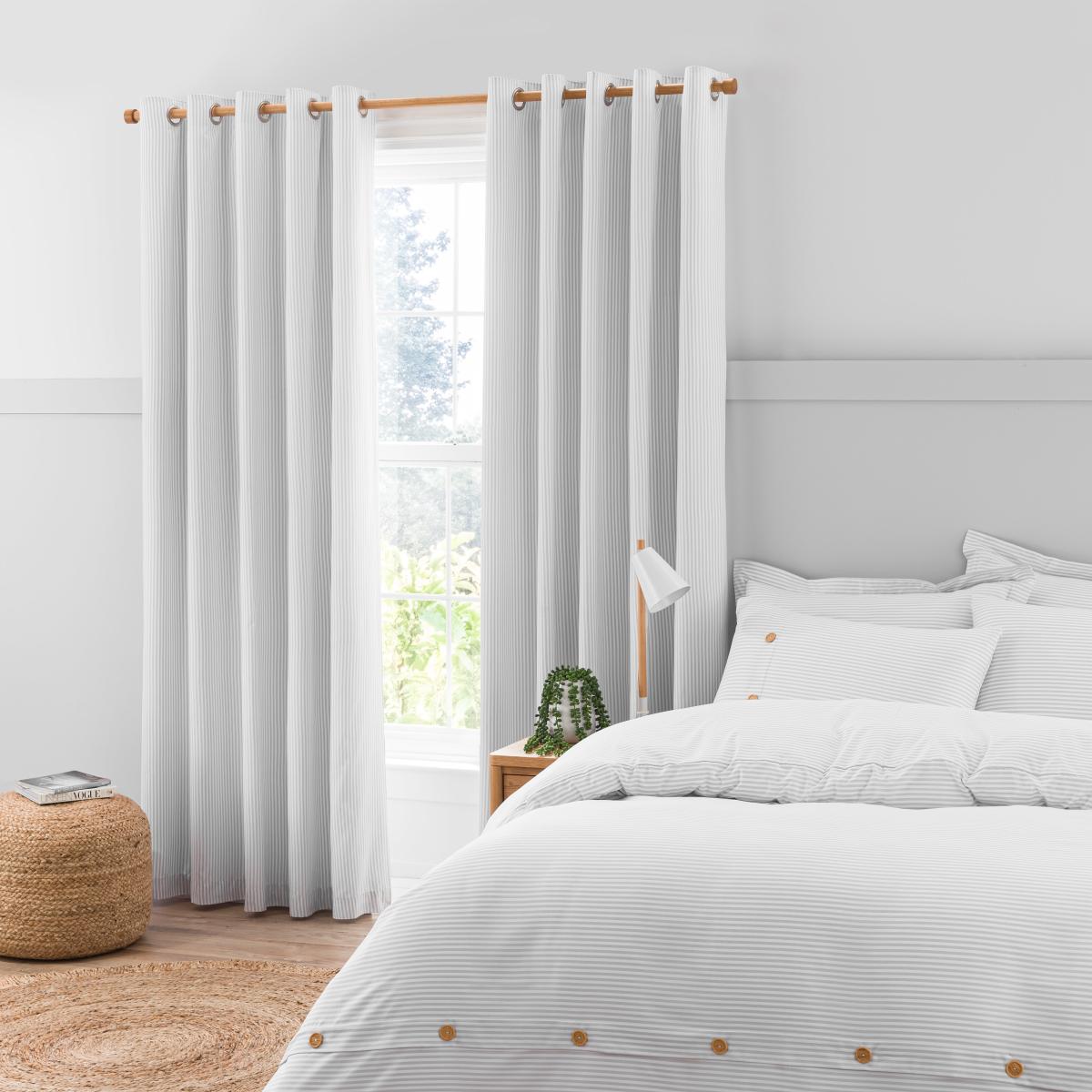 Khai Stripe Grey Blackout Eyelet Curtains Grey – image 2
