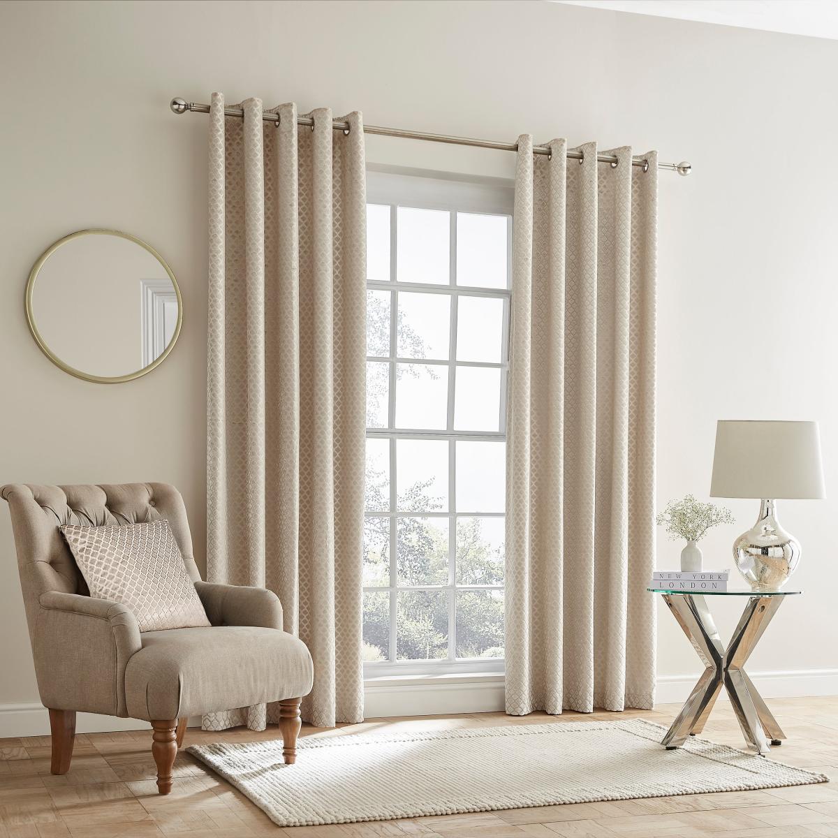 Cut Velvet Champagne Thermal Eyelet Curtains Beige – image 2