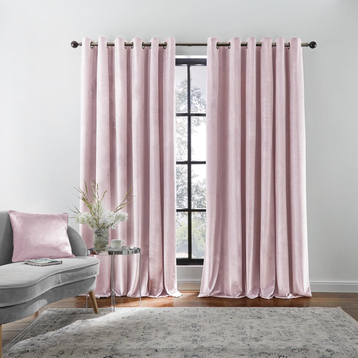 Recycled Velour Blush Eyelet Curtains Blush – image 2