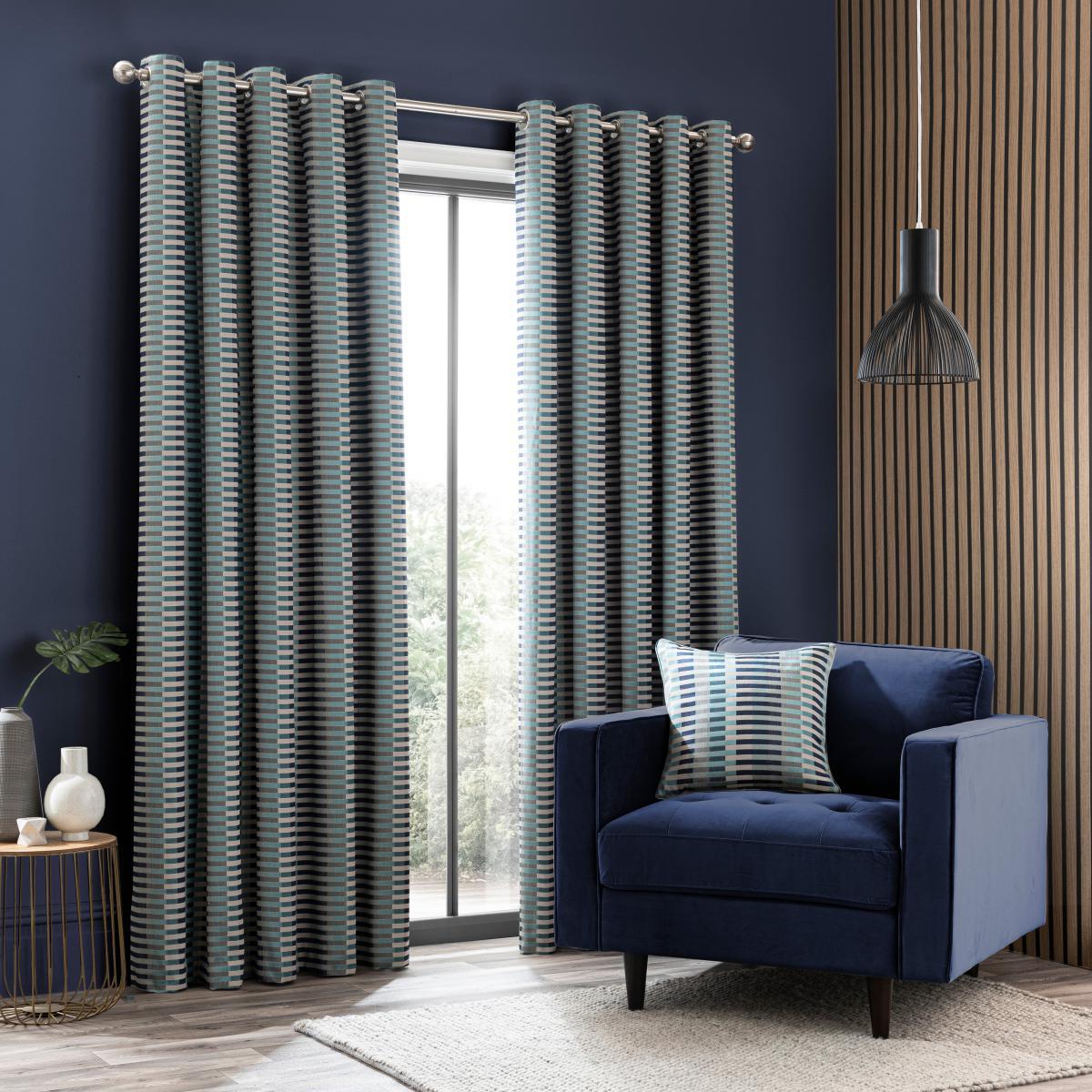 Elements Kansas Stripe Navy Eyelet Curtains Navy – image 2