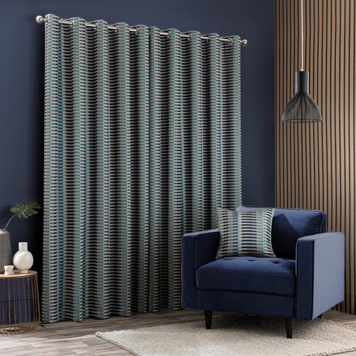 Elements Kansas Stripe Navy Eyelet Curtains Navy – image 3