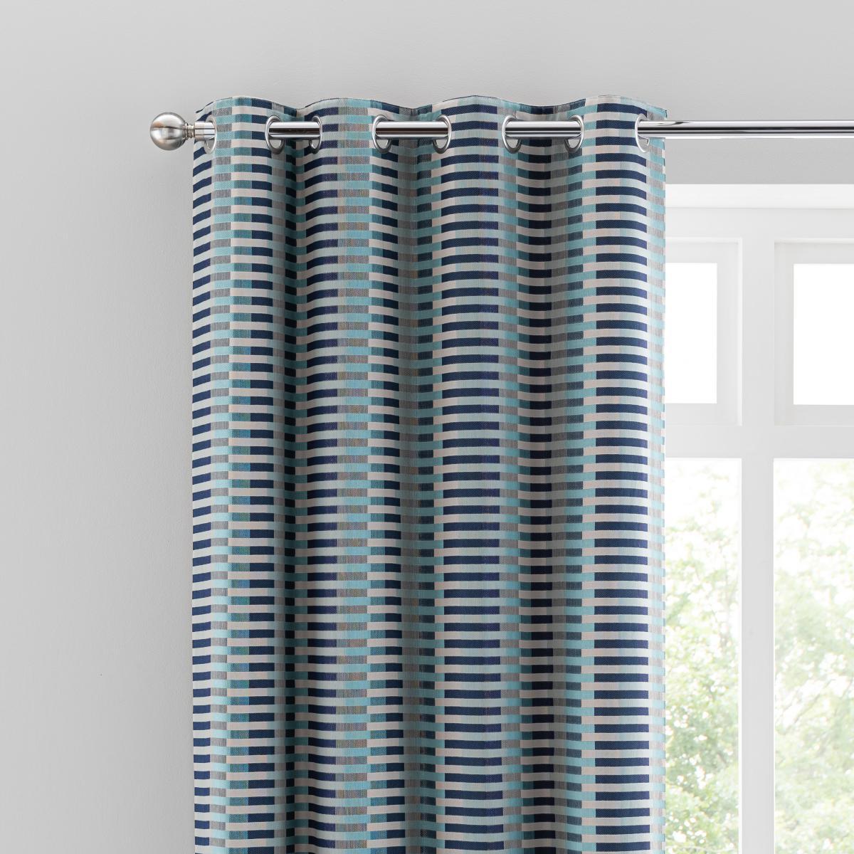 Elements Kansas Stripe Navy Eyelet Curtains Navy – image 1