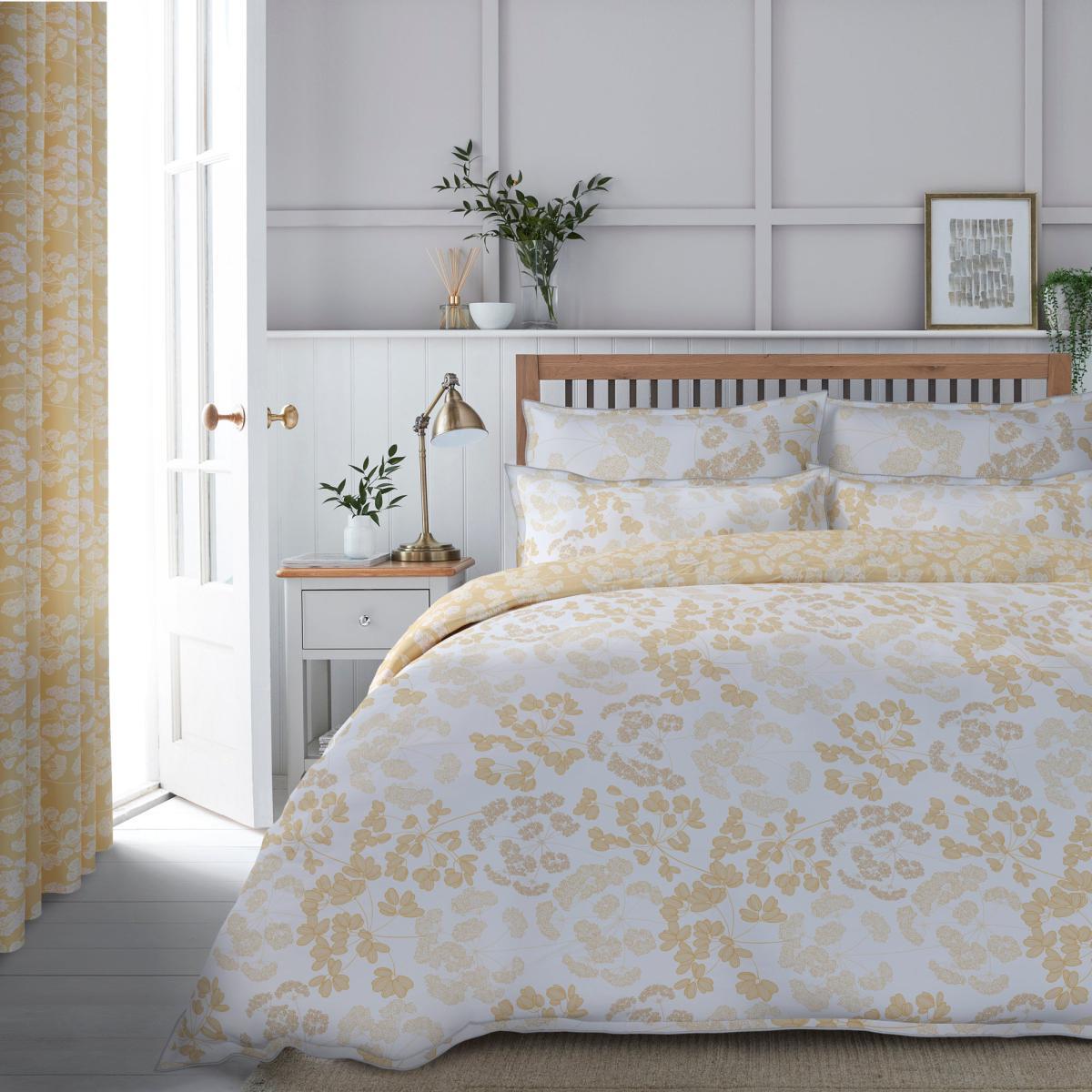 Dorma Daylesford Cotton Sateen Blackout Eyelet Curtains Yellow and White – image 3
