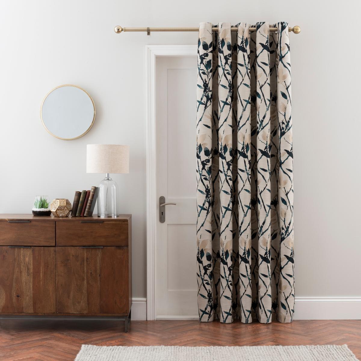 Zen Blackout Thermal Peacock Eyelet Door Curtains Green/Beige – image 2