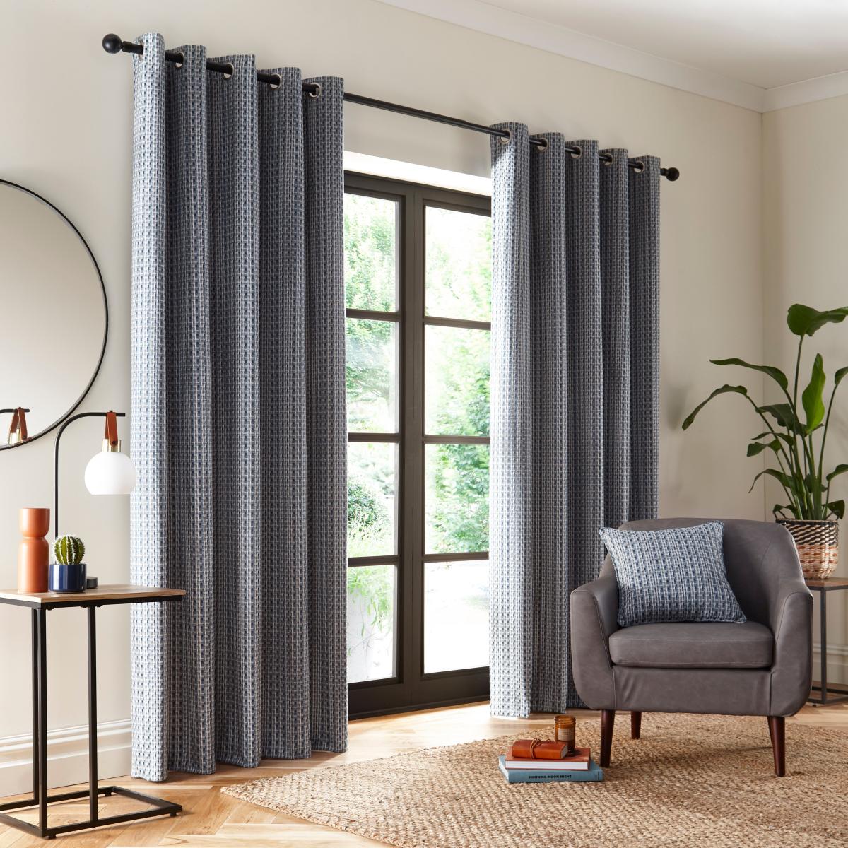 Ryder Check Blue Eyelet Curtains Blue – image 2