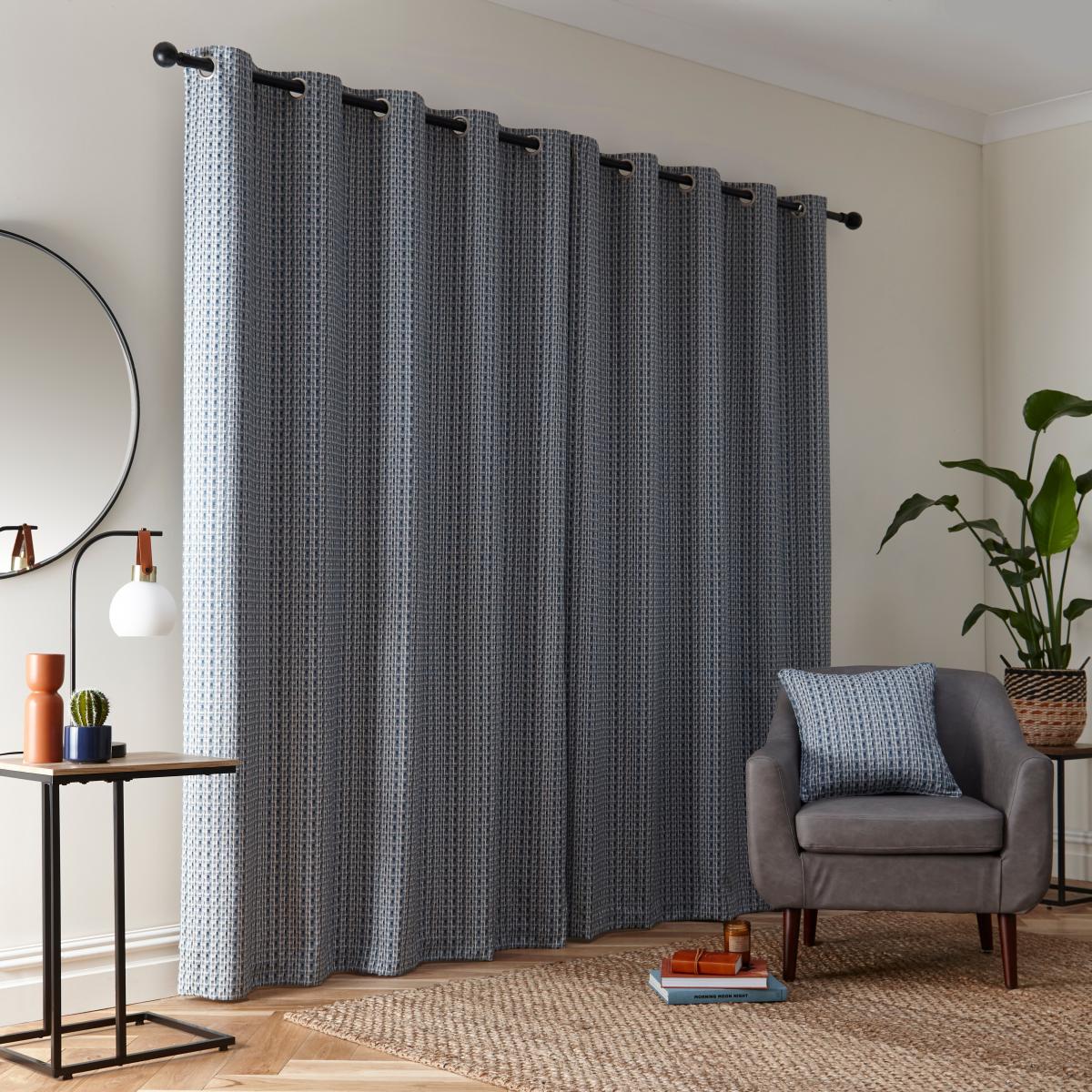 Ryder Check Blue Eyelet Curtains Blue – image 4