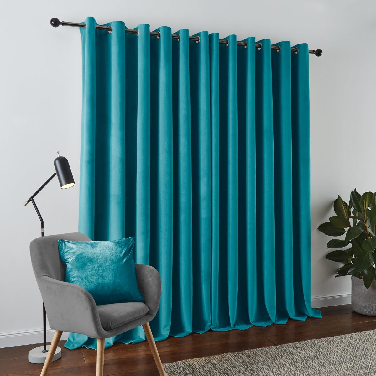 Recycled Velour Teal Eyelet Curtains Teal (Blue) – image 5