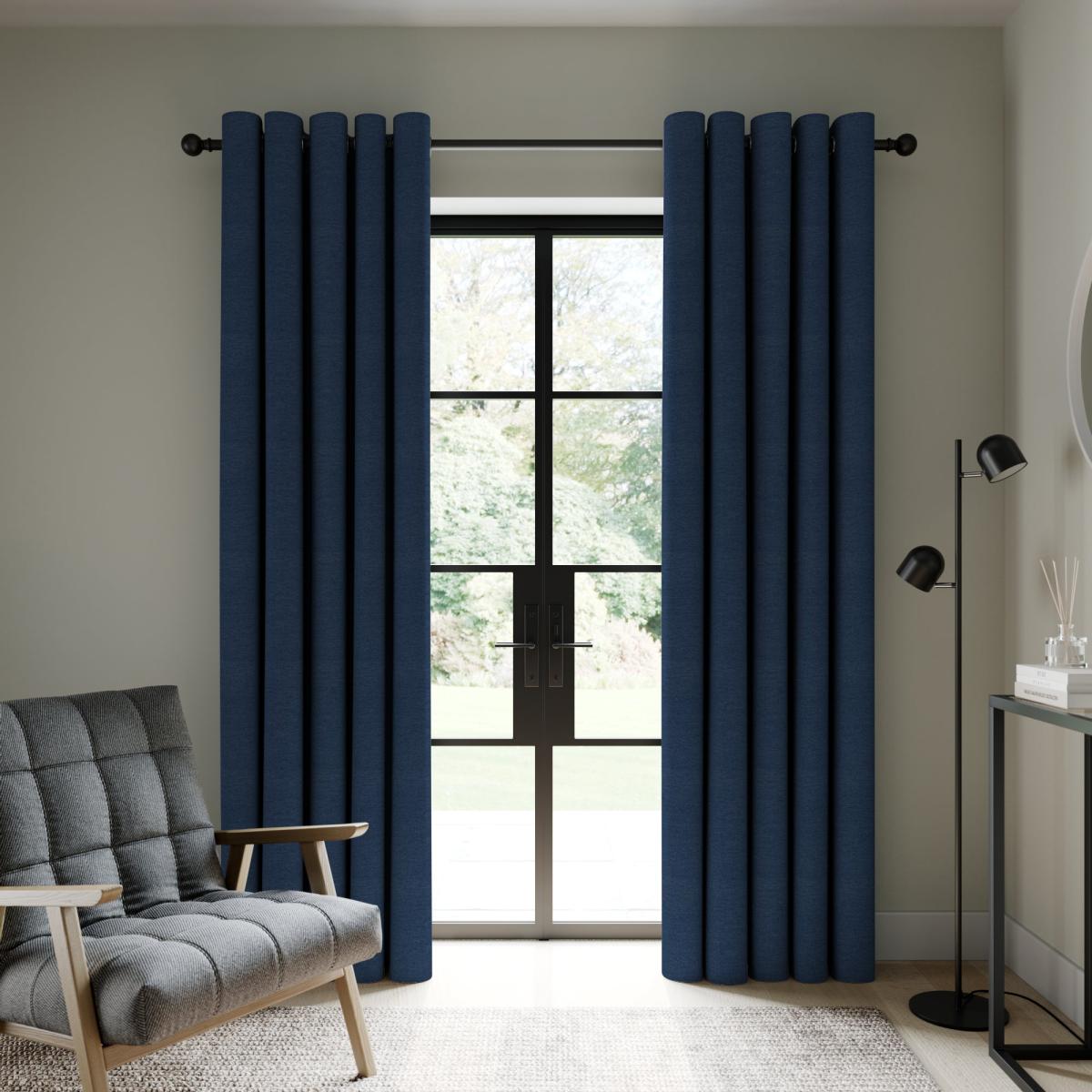Berlin Navy Blackout Eyelet Curtains Navy Blue – image 2
