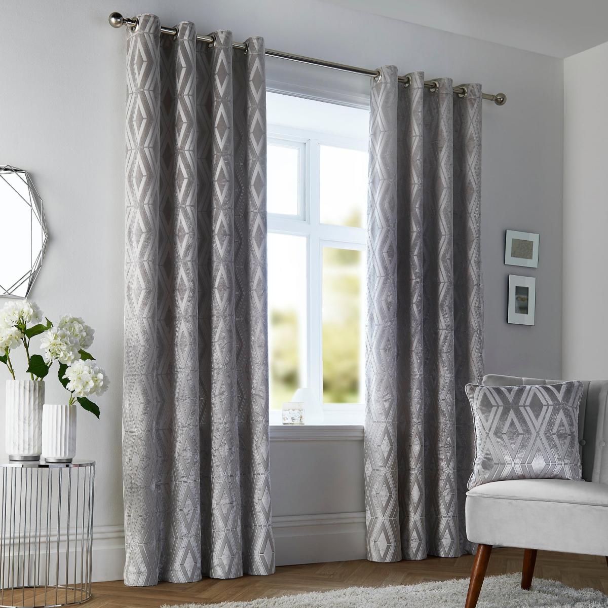 Curtina Marco Jacquard Silver Eyelet Curtains Silver – image 2