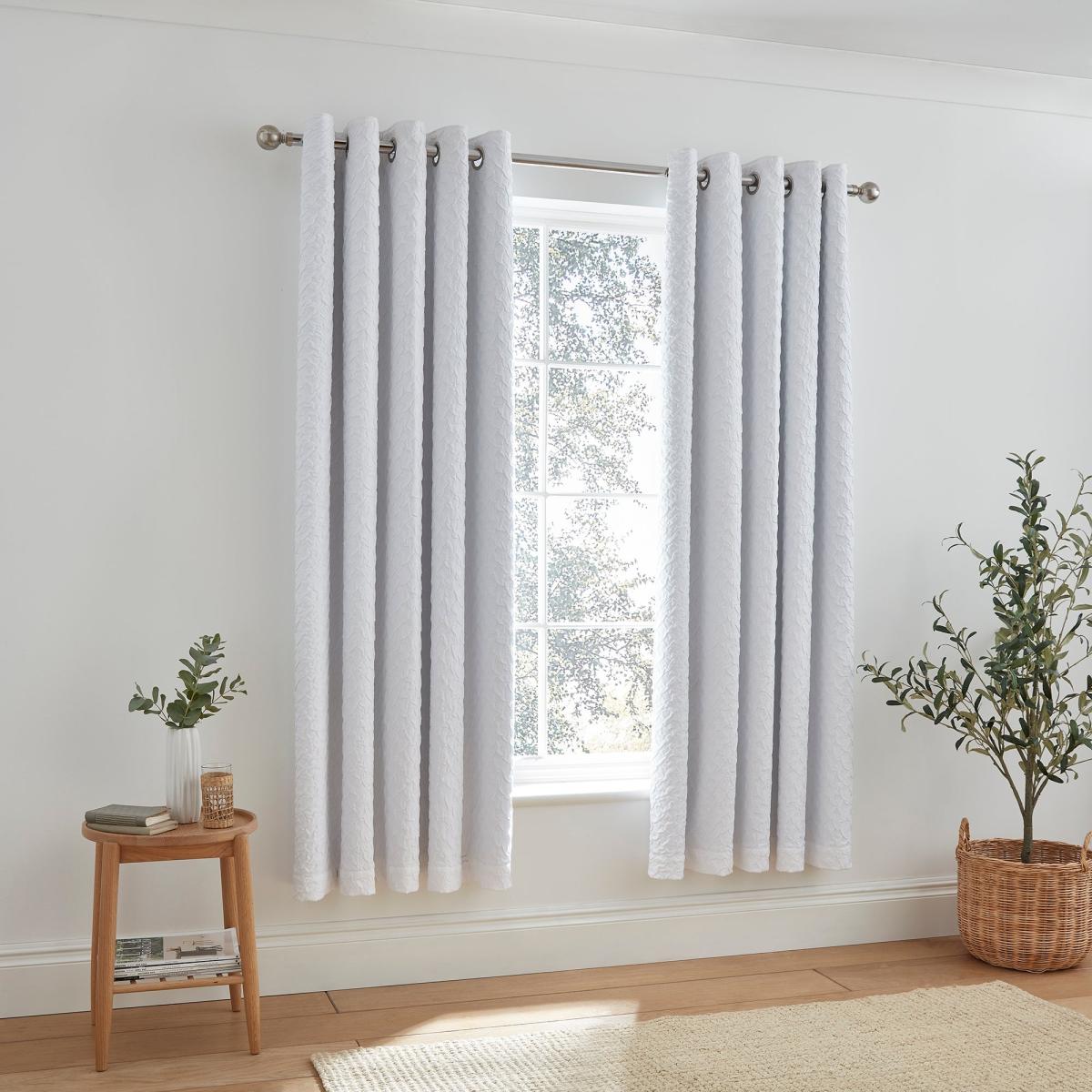 Edison Embossed Textured White Blackout Eyelet Curtains White – image 2