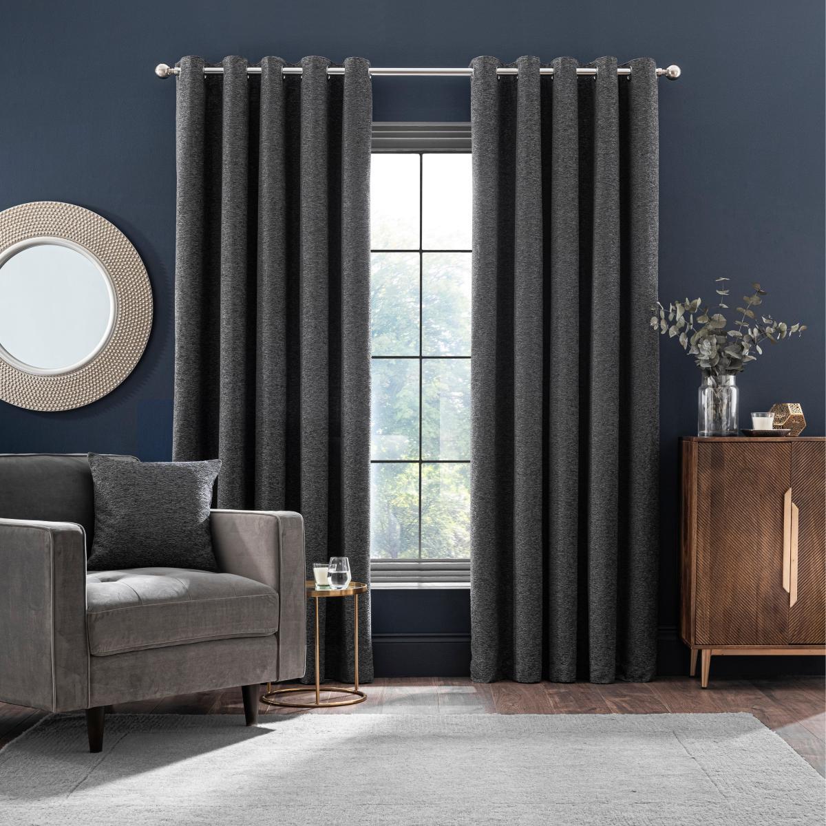 Textured Chenille Graphite Eyelet Curtains Graphite (Grey) – image 2