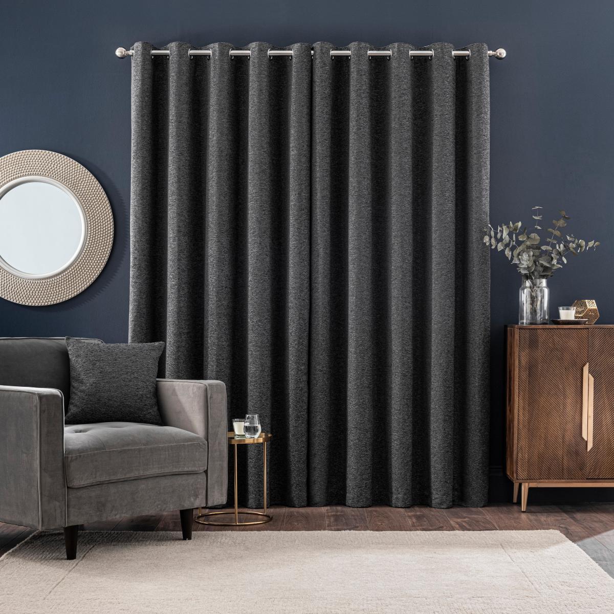 Textured Chenille Graphite Eyelet Curtains Graphite (Grey) – image 3
