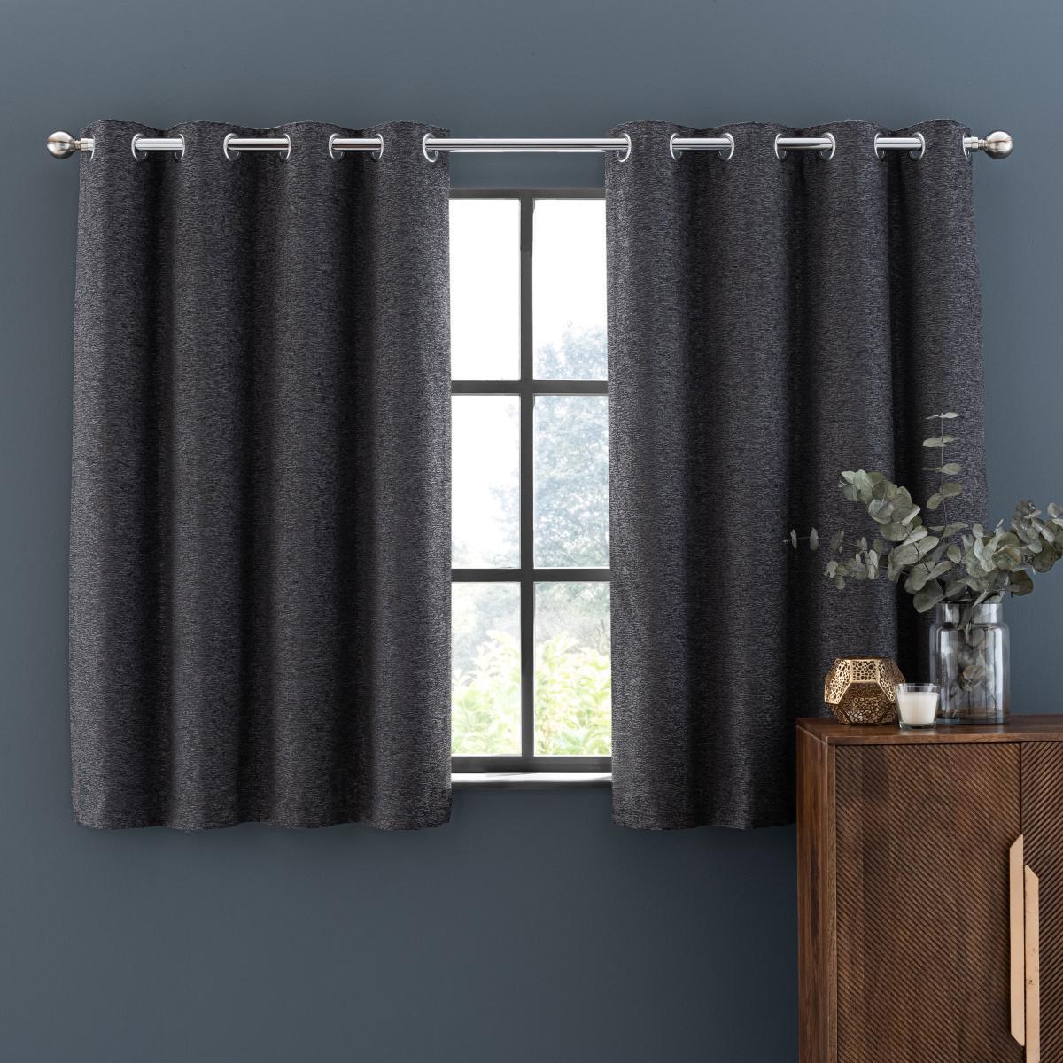 Textured Chenille Graphite Eyelet Curtains Graphite (Grey) – image 4