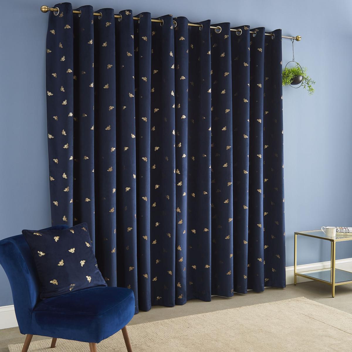 Golden Bee Navy Eyelet Curtains Navy Blue/Gold – image 2