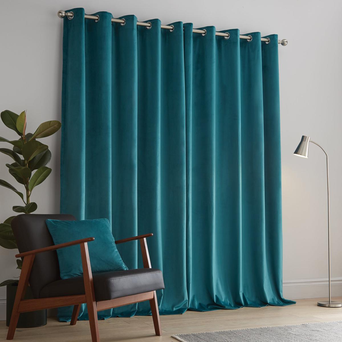 Ashford Teal Velour Eyelet Curtains Blue – image 4