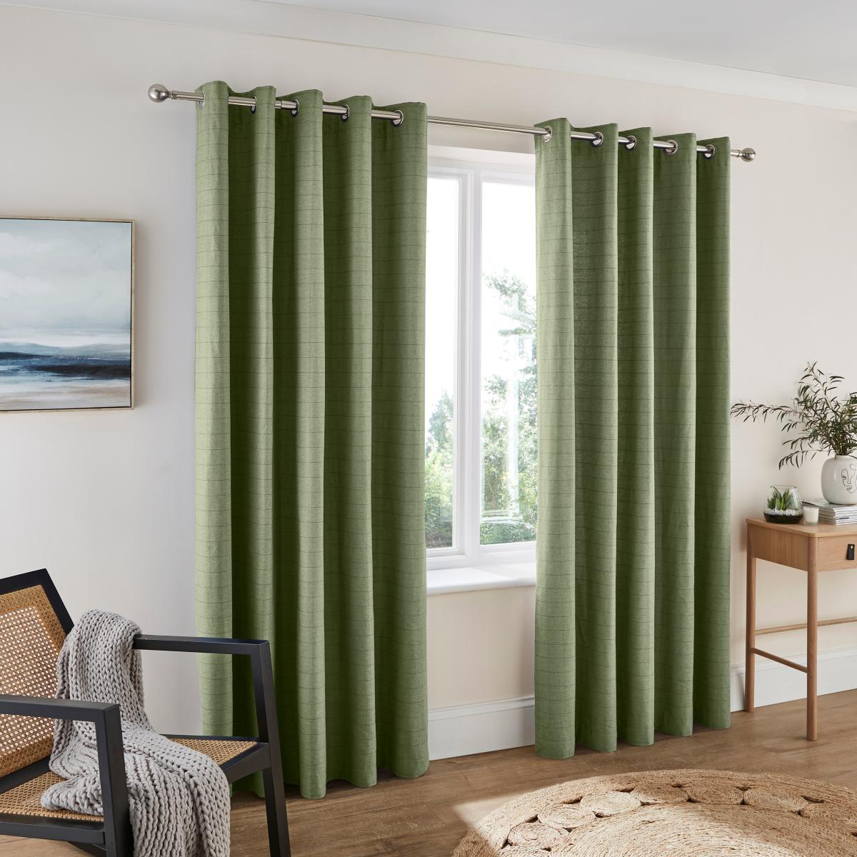 Recycled Burley Check Olive Eyelet Curtains Olive – image 2