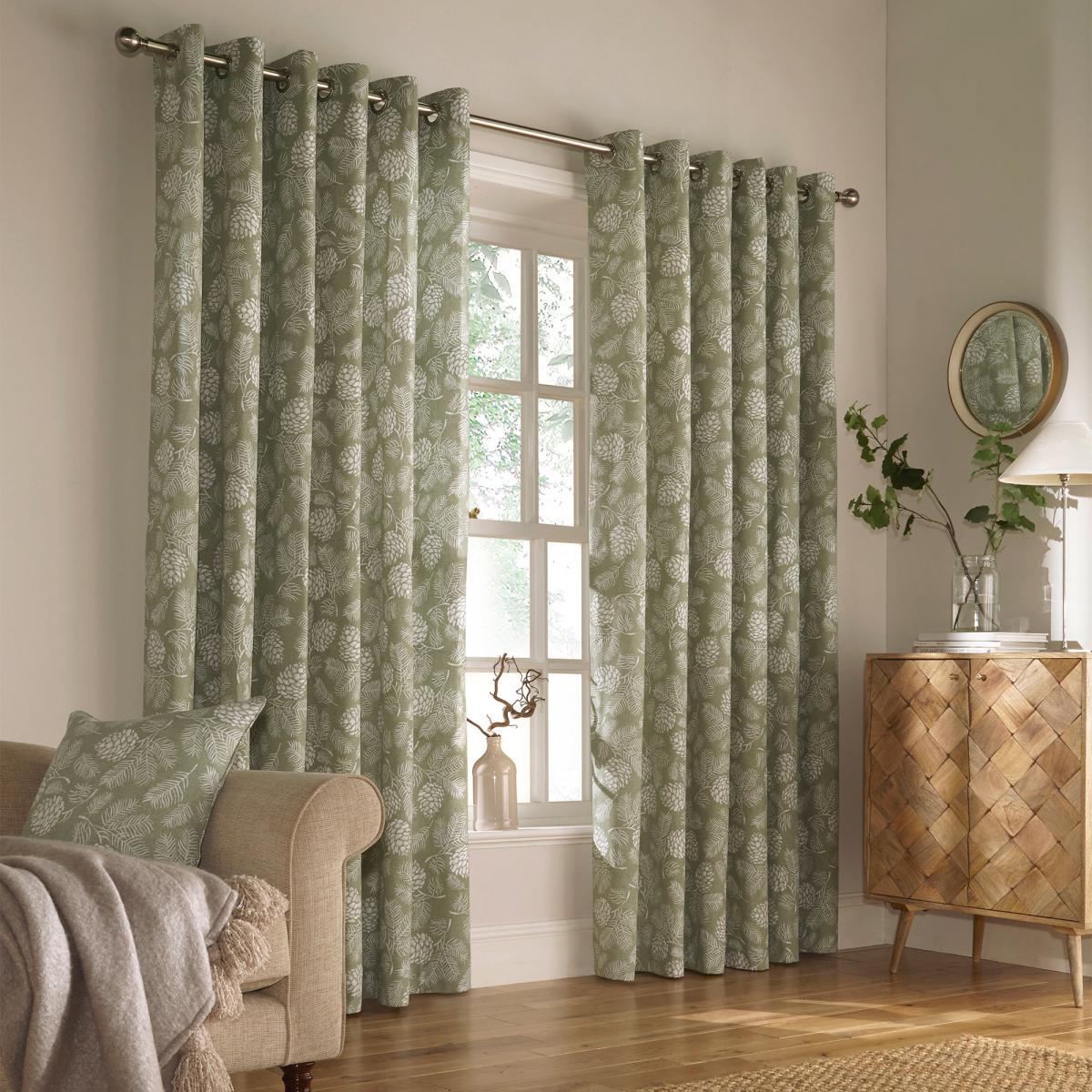 Irwin Sage Eyelet Curtains Green and White – image 2