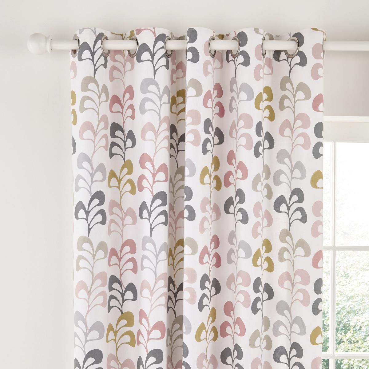 Helena Springfield Liv Blush Lined Eyelet Curtains Blush, Grey and Yellow – image 2