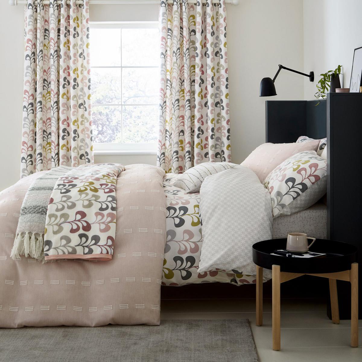 Helena Springfield Liv Blush Lined Eyelet Curtains Blush, Grey and Yellow – image 5