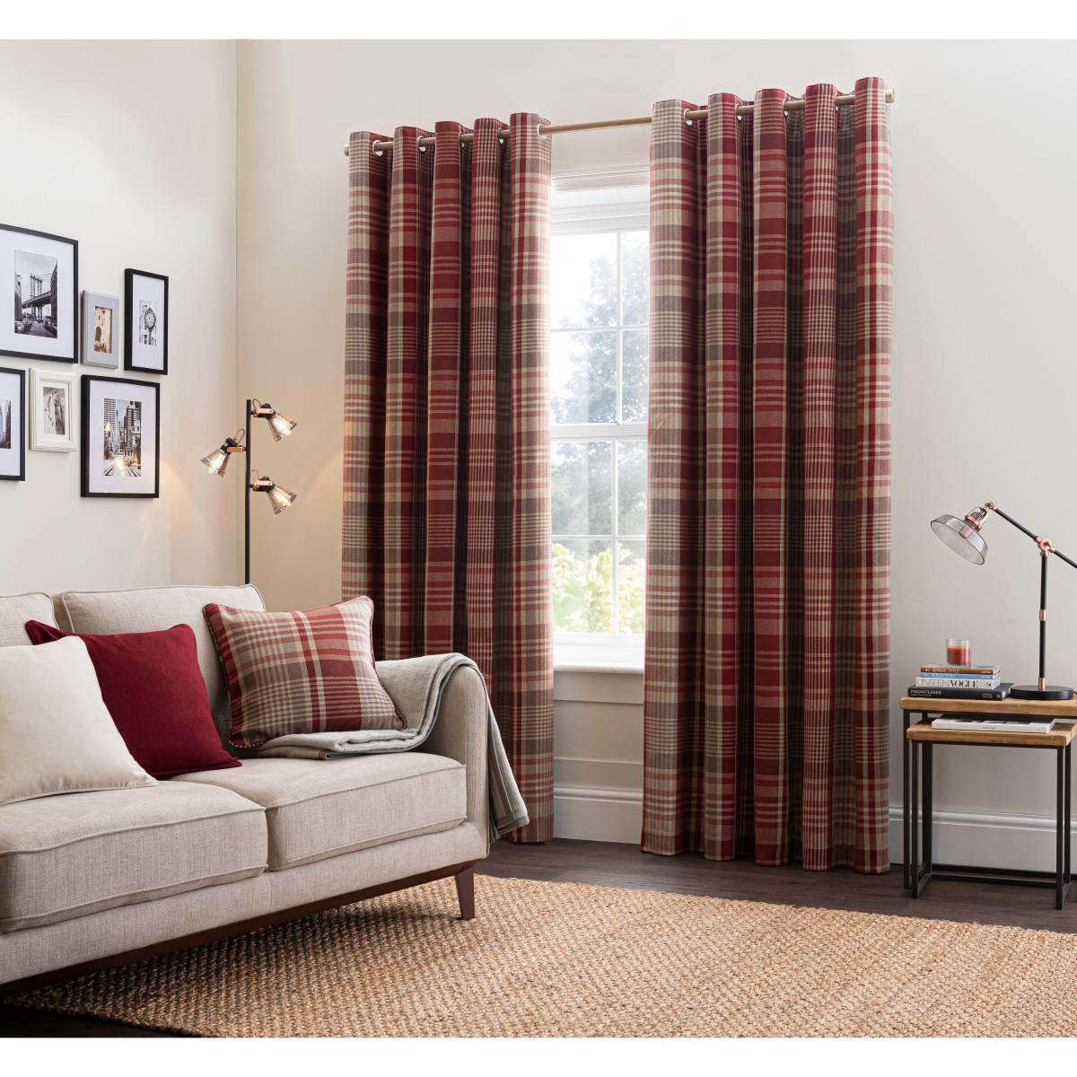 Caldonia Check Red Eyelet Curtains Red – image 2