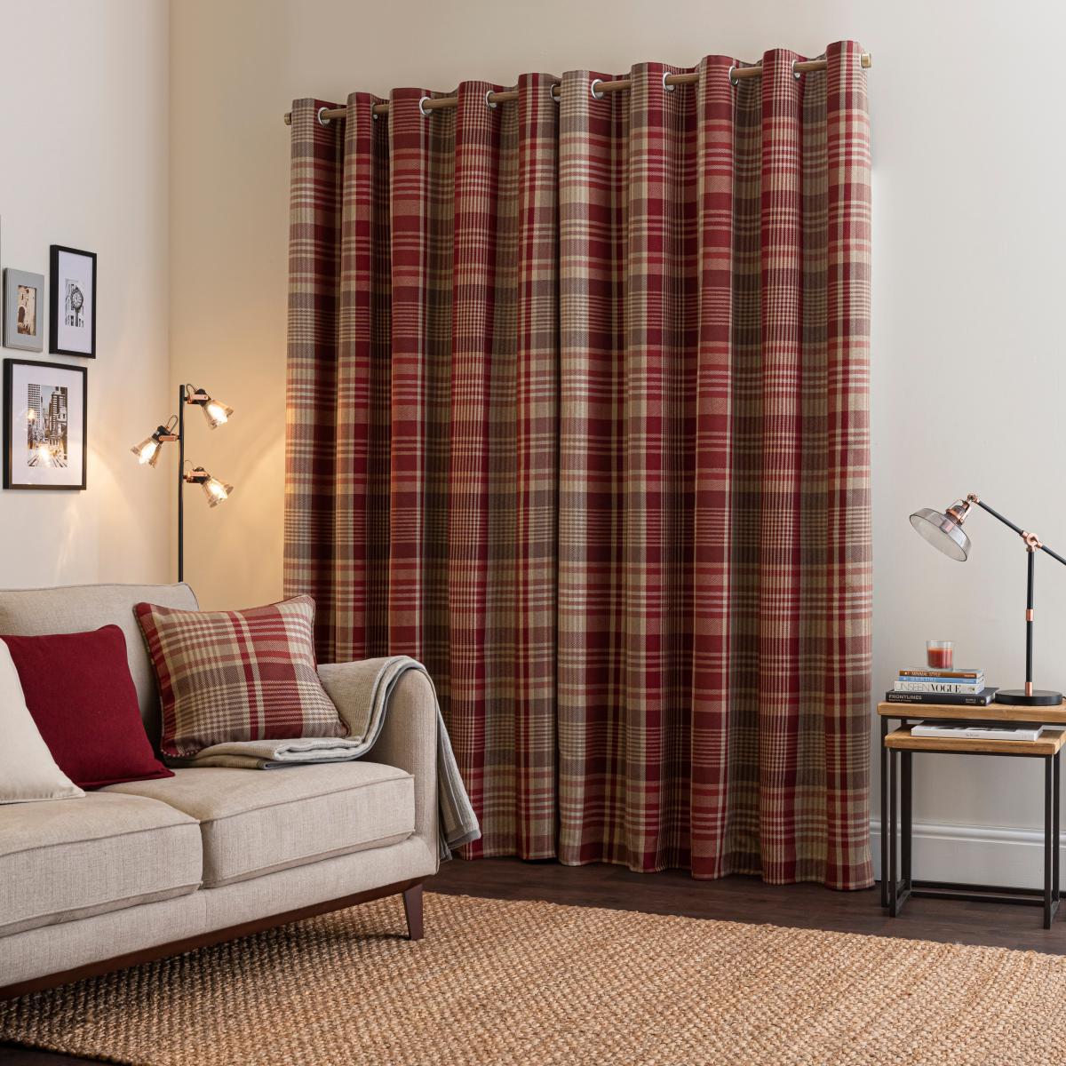 Caldonia Check Red Eyelet Curtains Red – image 3