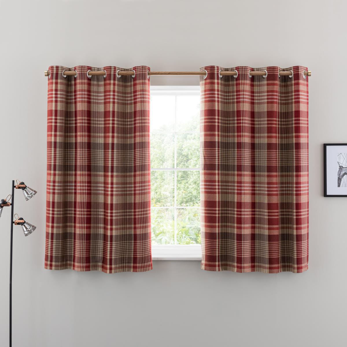 Caldonia Check Red Eyelet Curtains Red – image 4