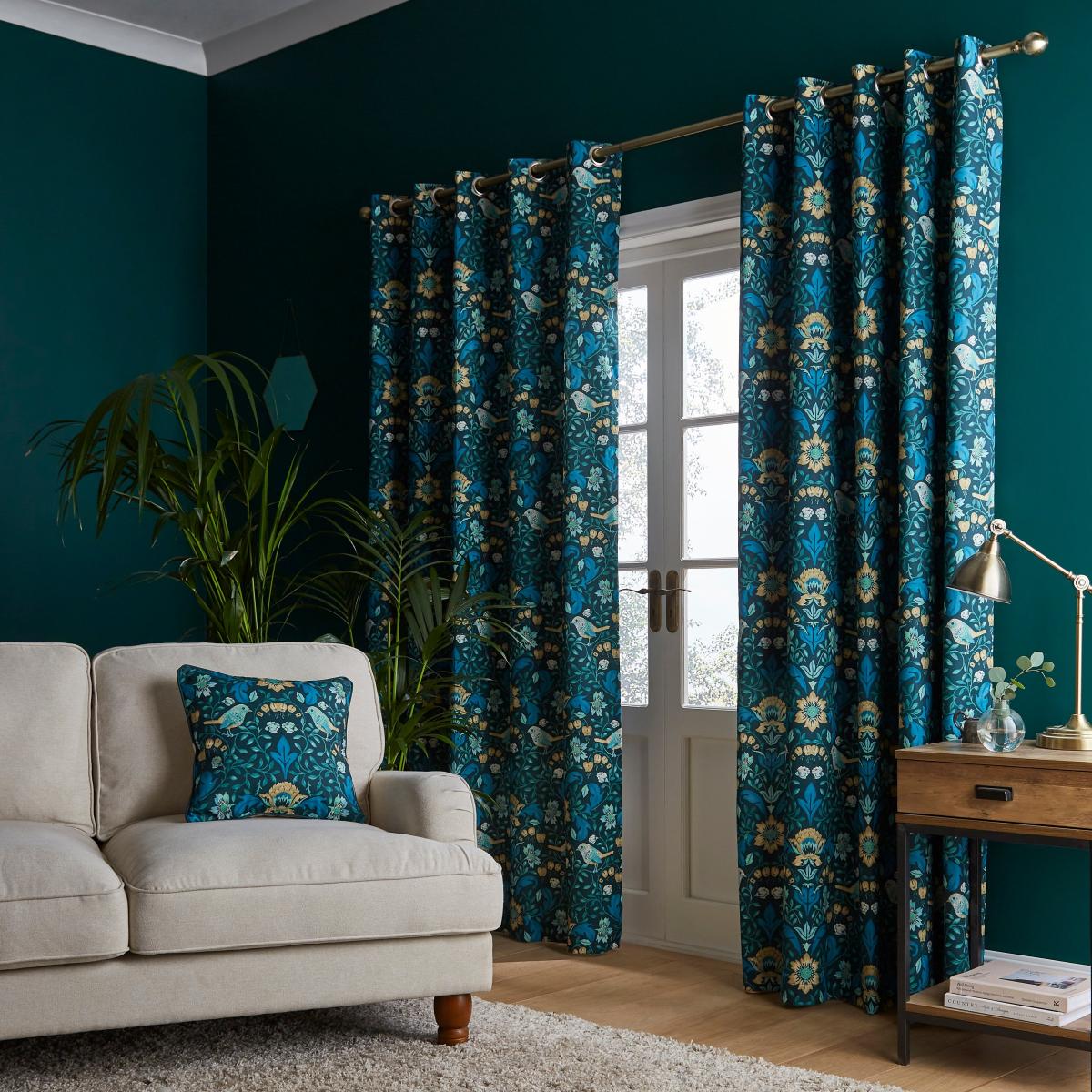Ruskin Bottle Green Eyelet Curtains Green/Yellow – image 2