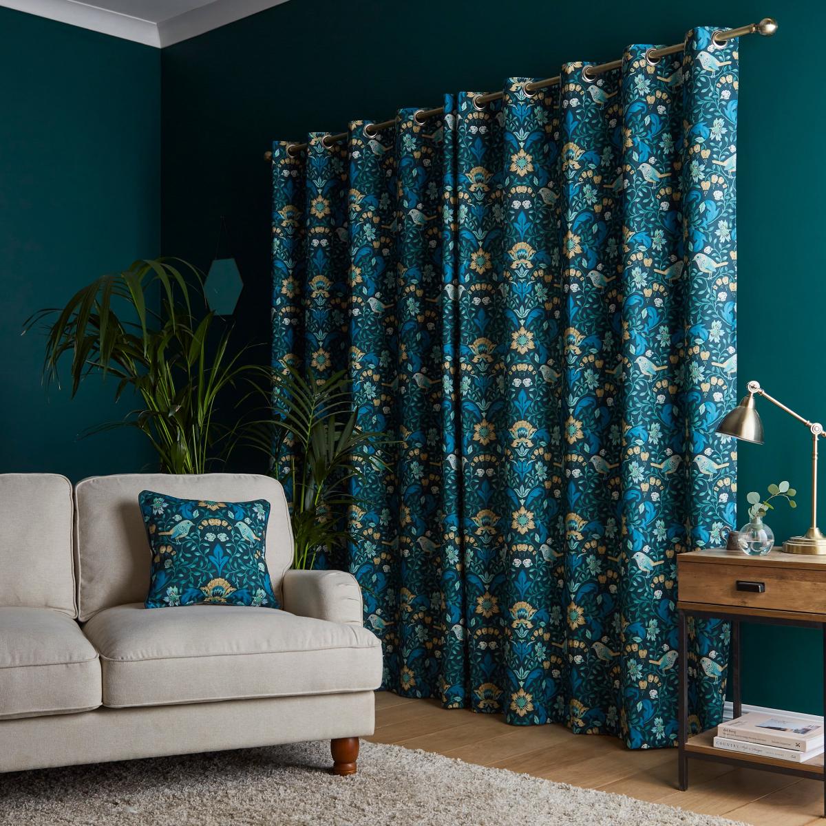 Ruskin Bottle Green Eyelet Curtains Green/Yellow – image 4