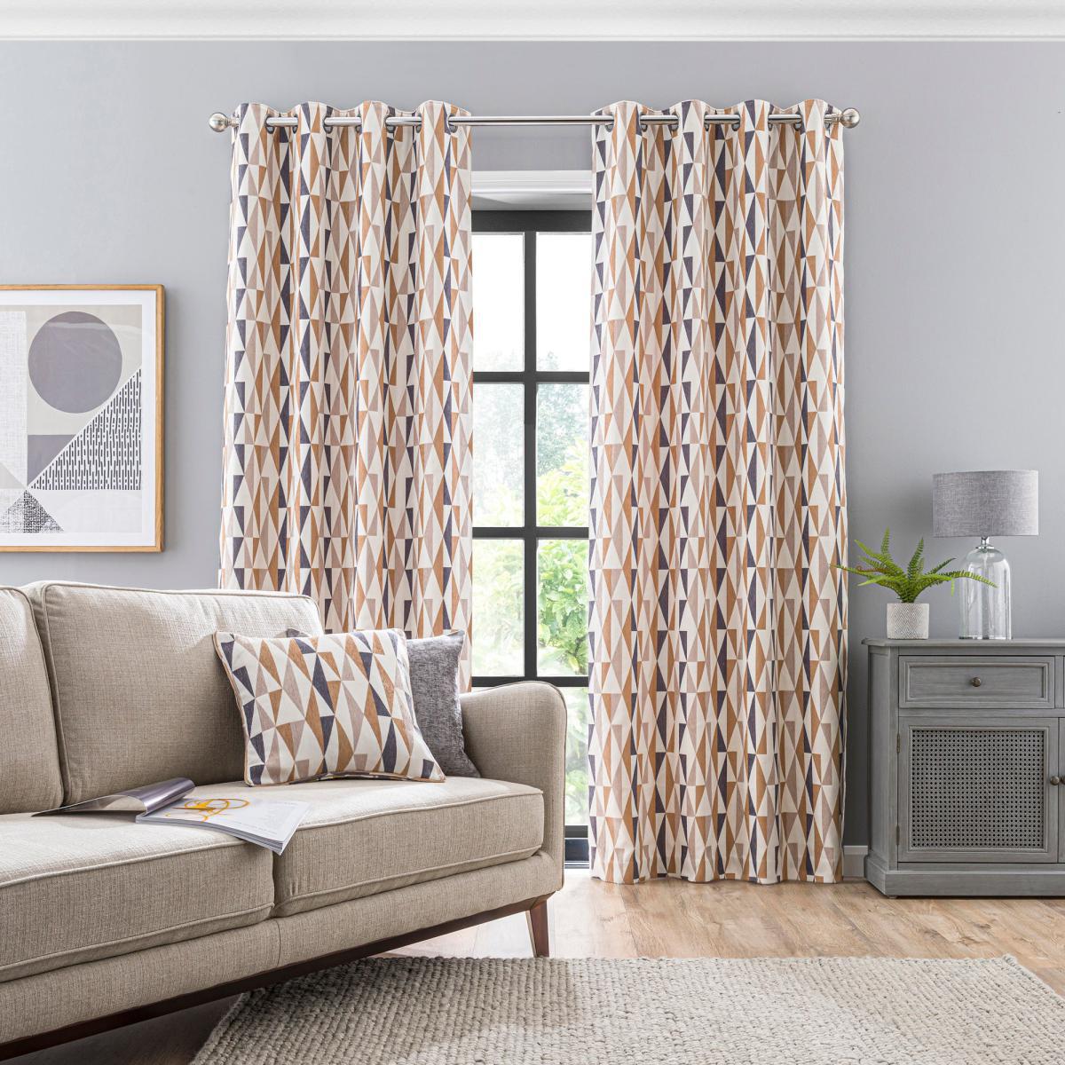 Elements Triangles Toffee Eyelet Curtains Brown, Grey and White – image 3