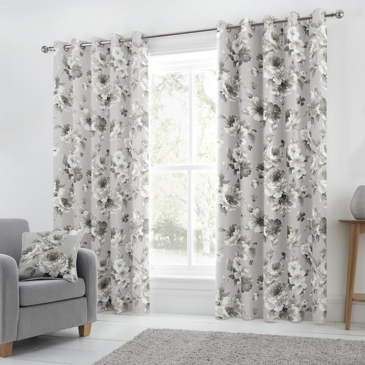 Fusion Charity Floral Grey Eyelet Curtains Grey and White – image 2