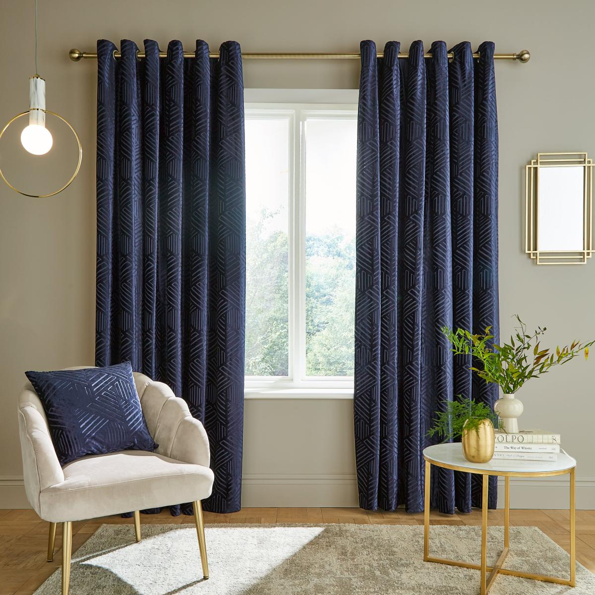 Catherine Lansfield Geo Cut Navy Eyelet Curtains Navy – image 2