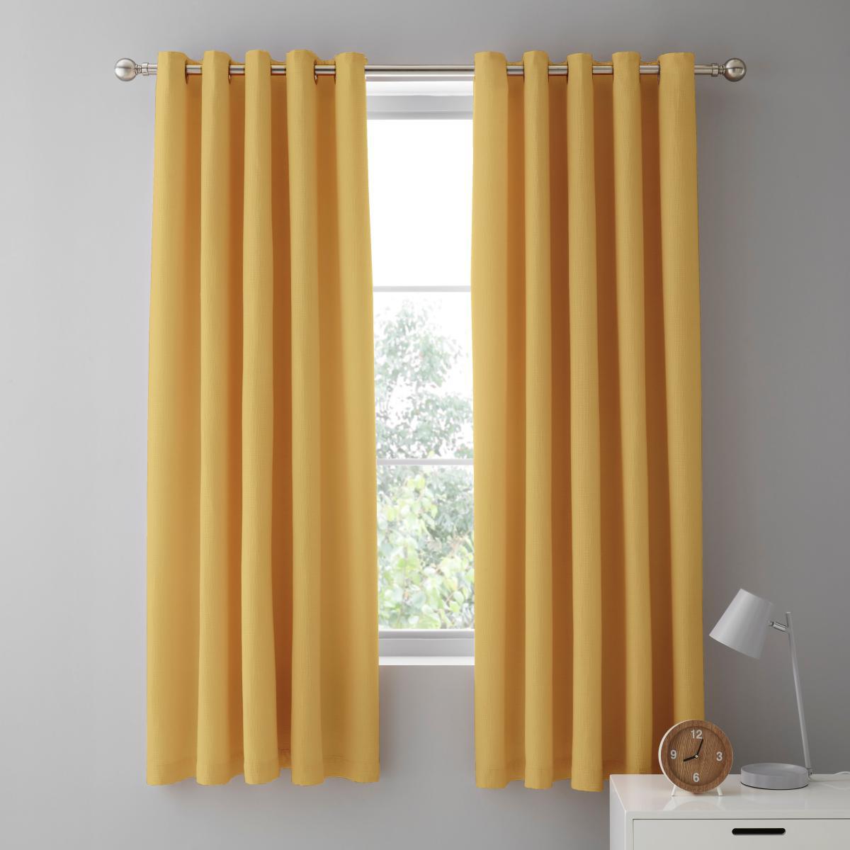Mini Waffle Mustard Blackout Eyelet Curtains Mustard (Yellow) – image 2