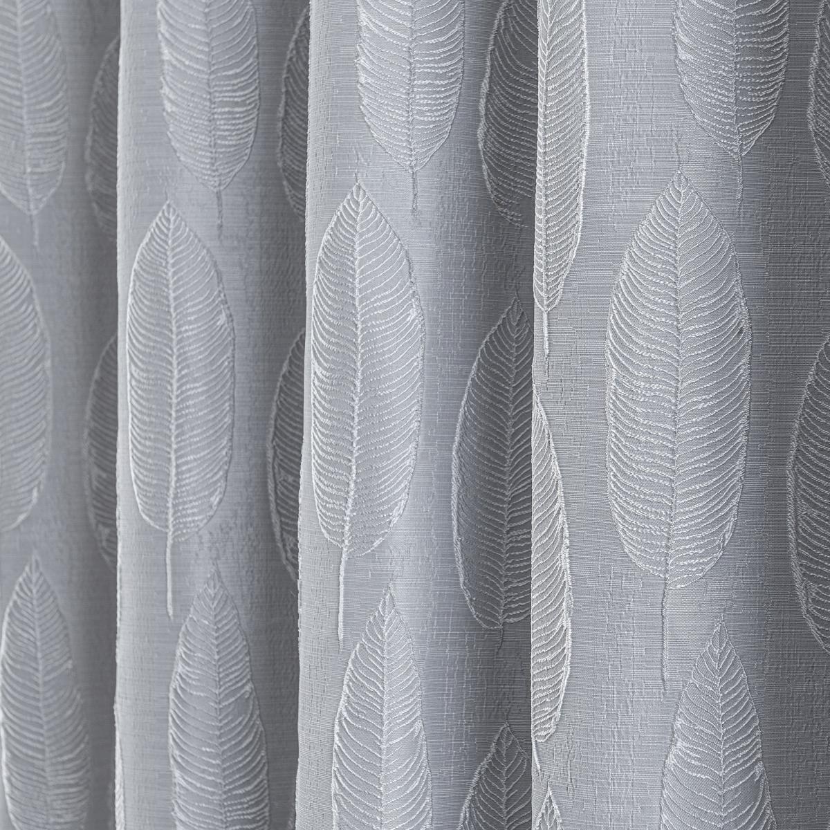 Glam Leaf Silver Eyelet Curtains Grey and White – image 4