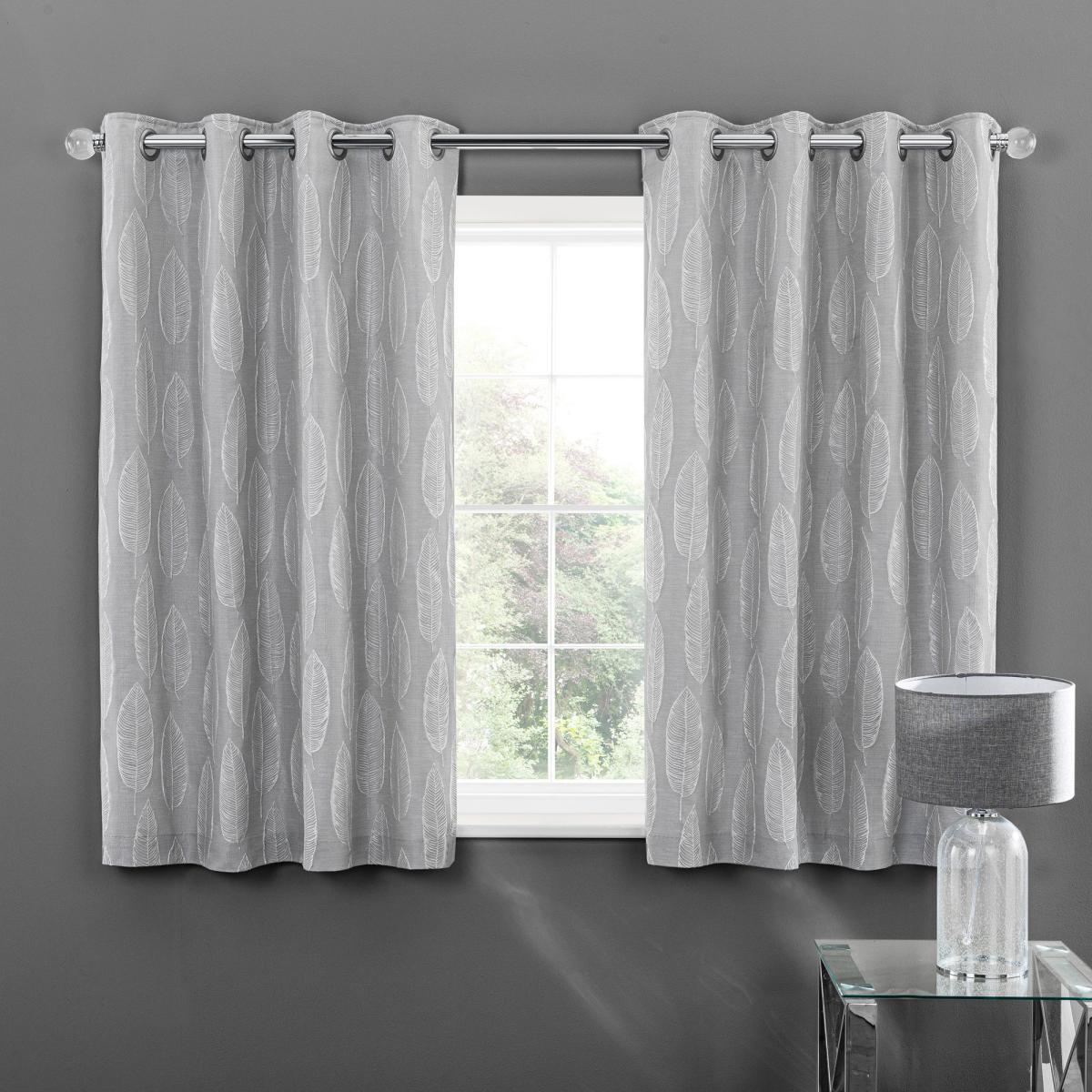 Glam Leaf Silver Eyelet Curtains Grey and White – image 5