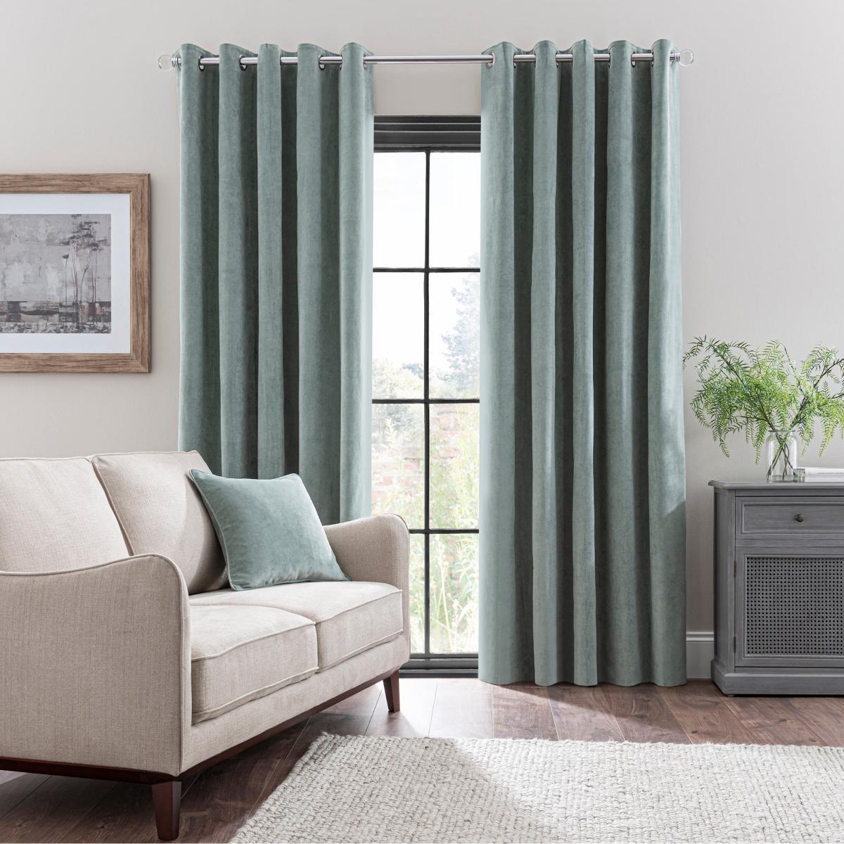Margot Velour Lily Pad Blue Eyelet Curtains Green – image 2