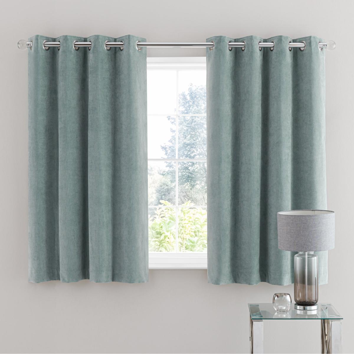 Margot Velour Lily Pad Blue Eyelet Curtains Green – image 4
