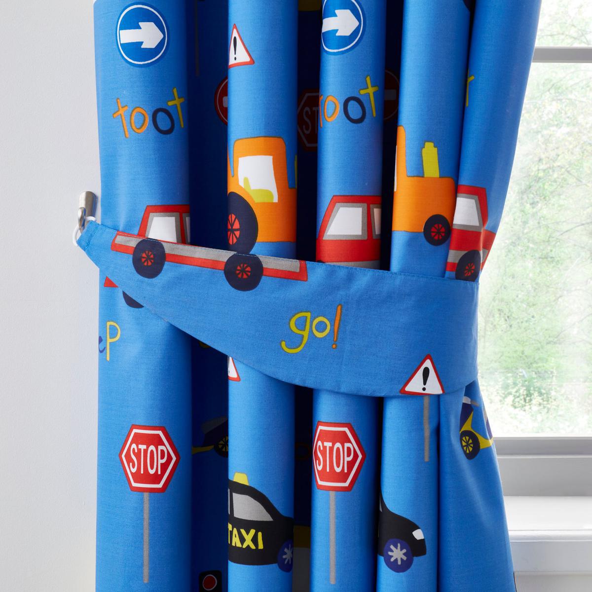 Transport Blue Blackout Eyelet Curtains Blue, Yellow and Black – image 2