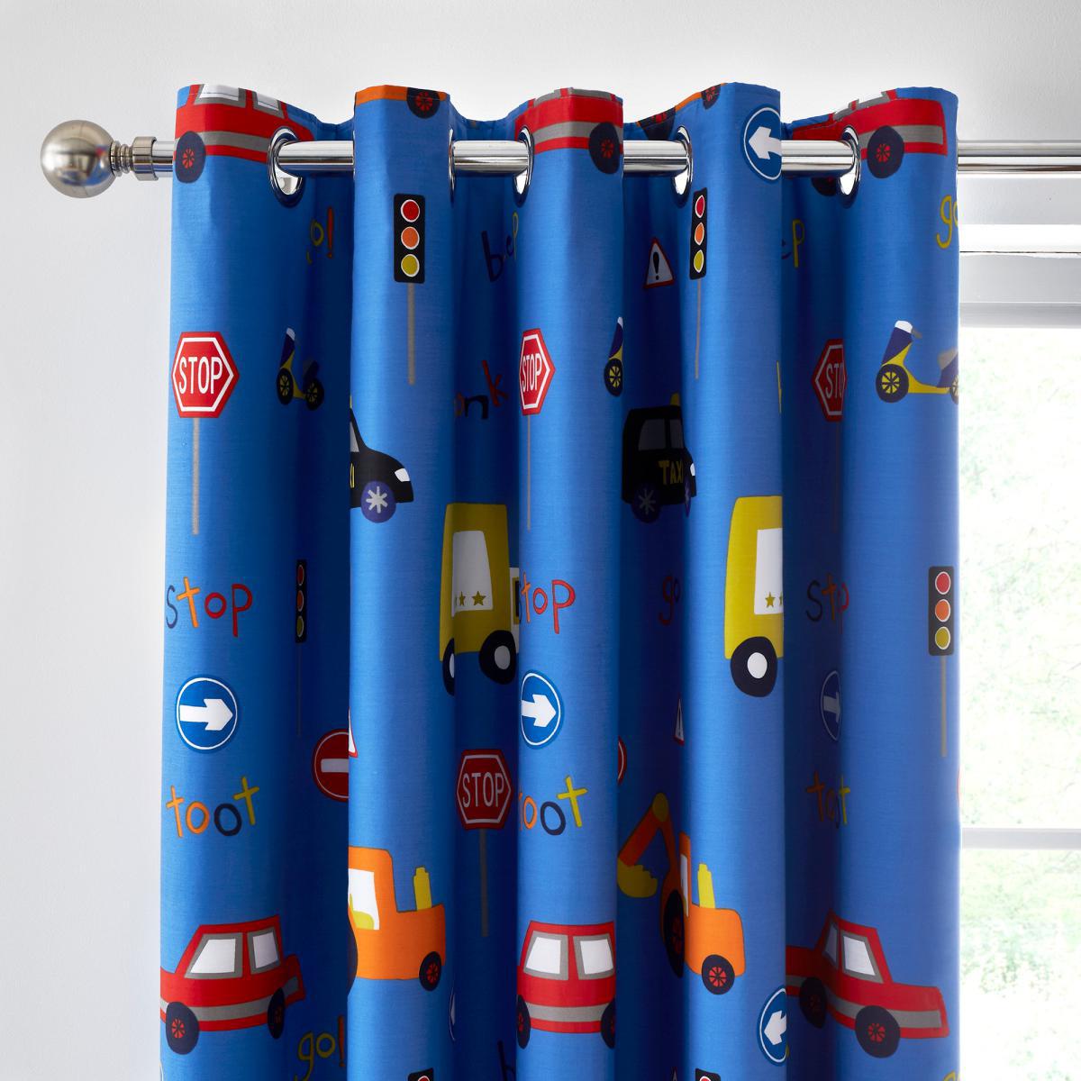 Transport Blue Blackout Eyelet Curtains Blue, Yellow and Black – image 3