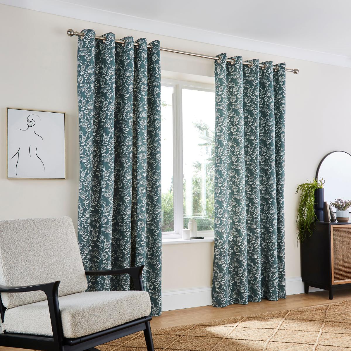 Maeva Blue Eyelet Curtains Blue – image 2