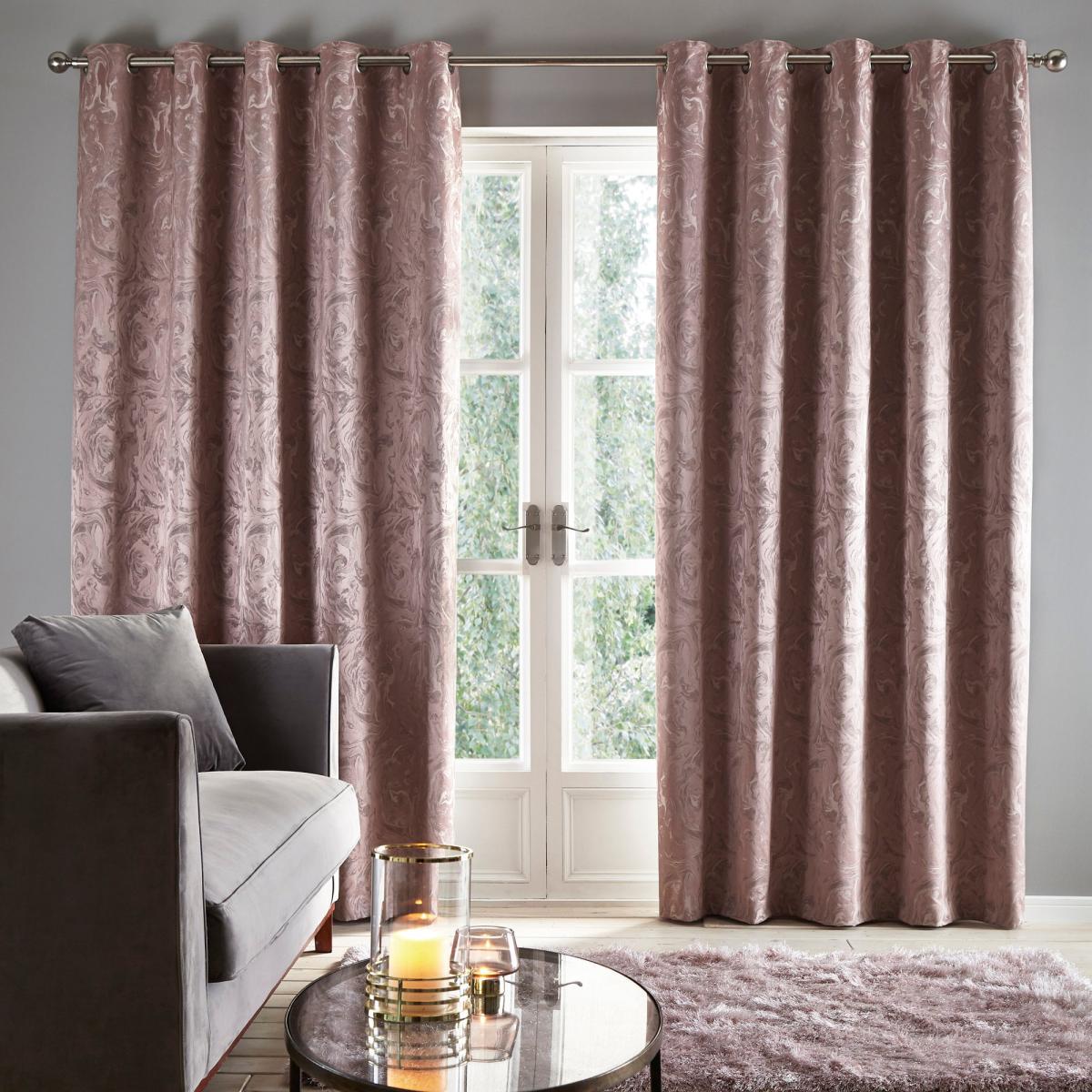 Diablo Marble Woven Eyelet Curtains Pink – image 2